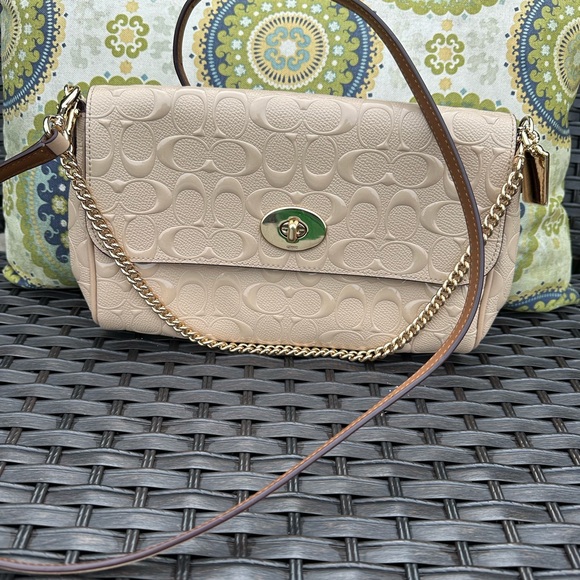 Coach Signature RUBY CROSSBODY  DEBOSSED Cream PATENT LEATHER - Picture 1 of 14